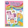 Carte de colorat Unicorni, Sirene si Altele Orchard Toys, cu activitati si abtibilduri, in limba engleza