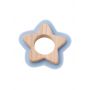 Jucarie dentitie lemn Star Saro Baby, cu silicon organic, Bleu