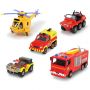 Set Fireman Sam Dickie Toys, cu 4 masinute si un elicopter, 3 ani+