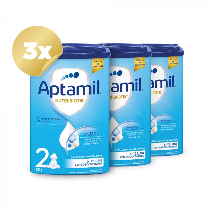 Pachet 3 x Lapte praf Nutricia Aptamil 2, 800 g, 6 - 12 luni