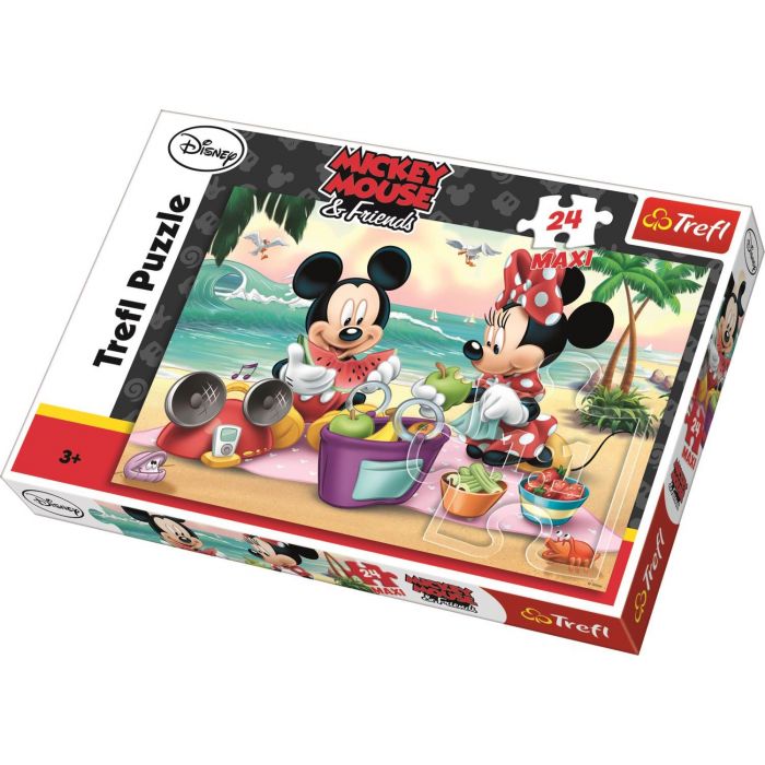 Puzzle Picnic pe plaja cu Mickey si Minnie 24 piese maxi Trefl