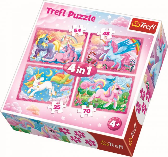 Puzzle Trefl 4in1 Lumea Minunata a Unicornilor, 4 ani+