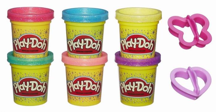 Pachet plastilina Play-Doh, cu sclipici, 6 cutii, 3 ani+