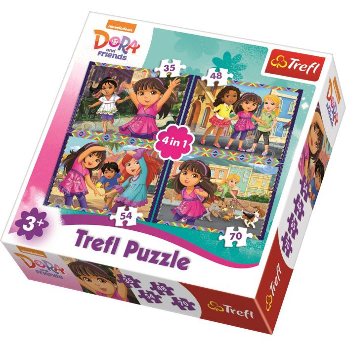 4 puzzle-uri Distractie cu Dora 35/48/54/70 piese Trefl