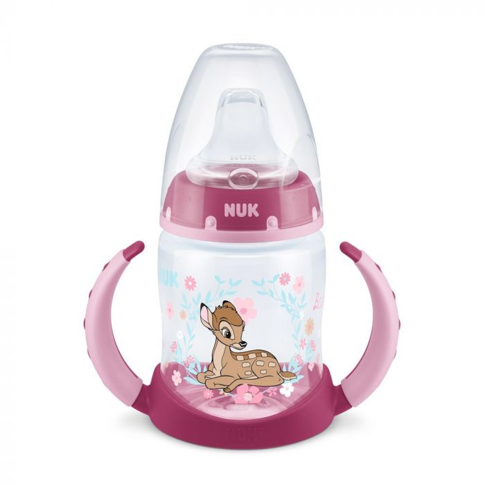 Biberon Nuk First Choice cu design Disney Bambi, 150 ml, cu toarte si tetina de invatare din silicon moale, varsta 6-18 luni