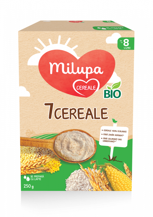 Cereale Milupa Bio 7 Cereale, 250 g, 6 luni+