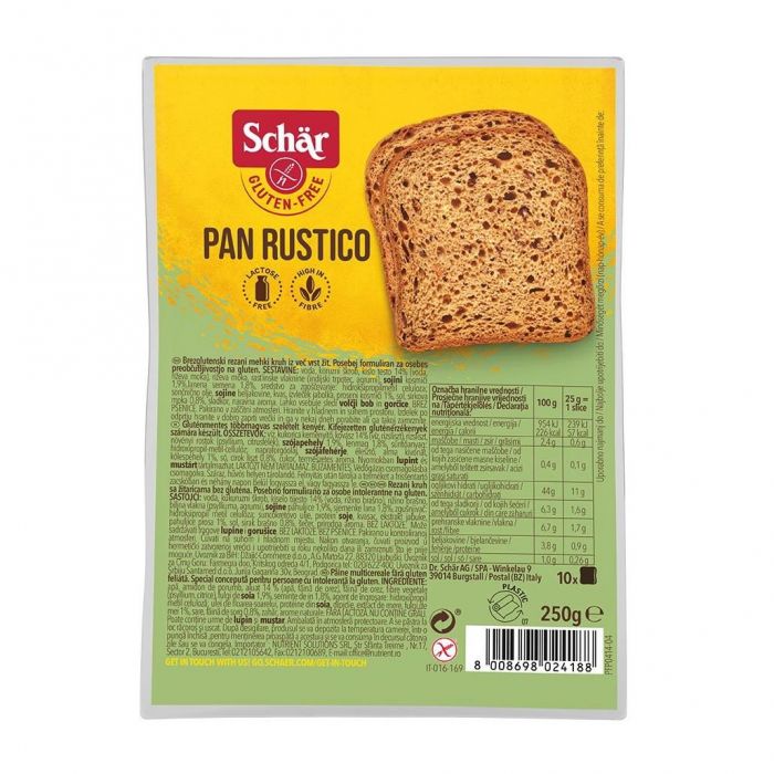 Paine feliata cu cereale Pan Rustico Schar, fara gluten, 250g