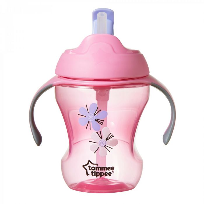 Cana Explora Easy Drink Floricele Tommee Tippee, cu pai, roz, 230 ml, 6 luni+