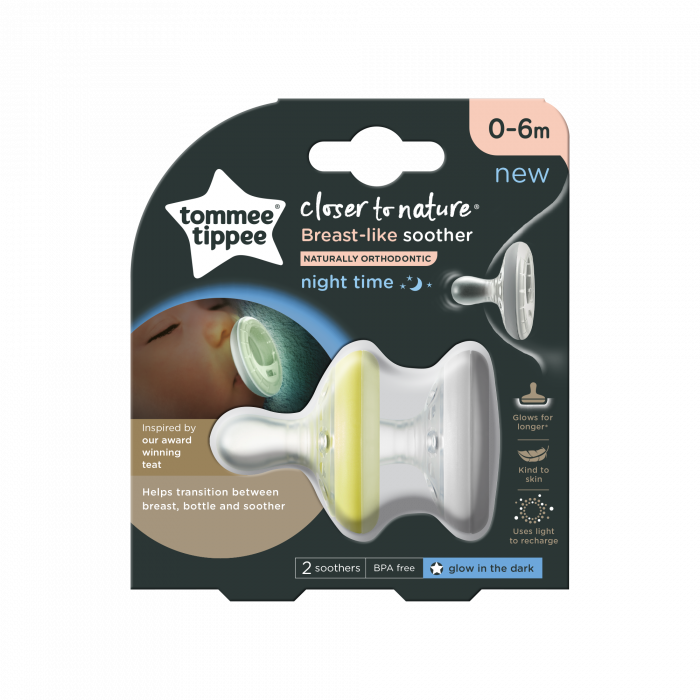 Suzete Tommee Tippee Closer to Nature Breast like soother, 2 buc, 0-6 luni, Alb/Galben
