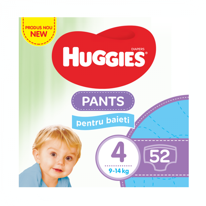 Scutece-chilotei Huggies Pants Baieti 4, Mega Pack, 9-14  kg, 52 buc

