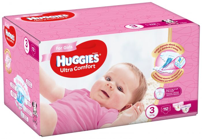 Scutece Huggies Ultra Confort Girl 3, Box, 5-9 kg, 112 buc