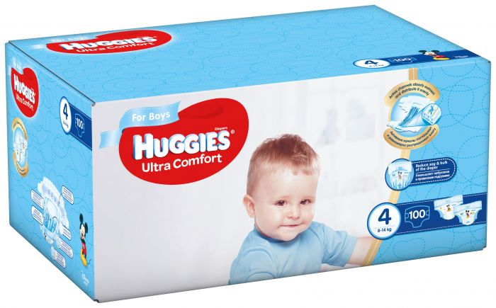 Scutece Huggies Ultra Confort Boy 4, 8-14 kg, 100 buc
