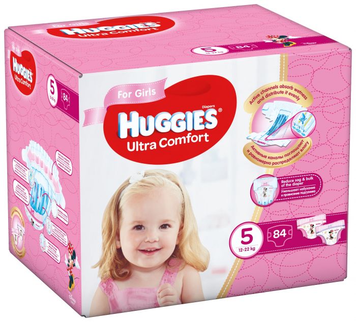 Scutece Huggies Ultra Confort Girl 5, 12-22 kg, 84 buc