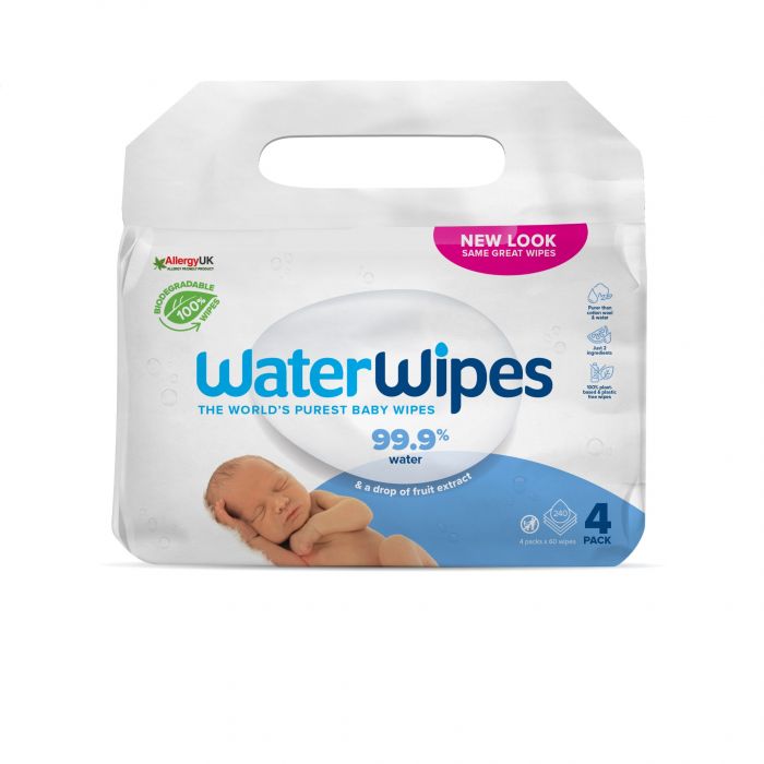 Servetele umede pentru bebelusi Biodegradabile Water Wipes, 4 x 60 buc, 0 luni+ 