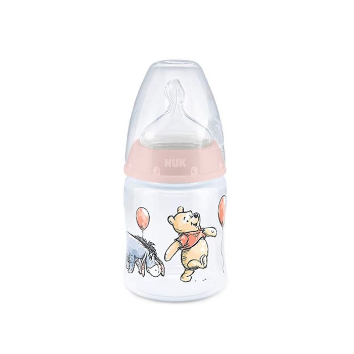 Biberon Nuk First Choice, 150 ml, cu Tetina din Silicon, design Disney, Roz, pentru varsta 0-6 luni.