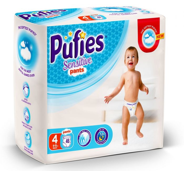 Scutece-chilotel Pufies Pants Sensitive 4 maxi, 9-15 Kg, 46 buc