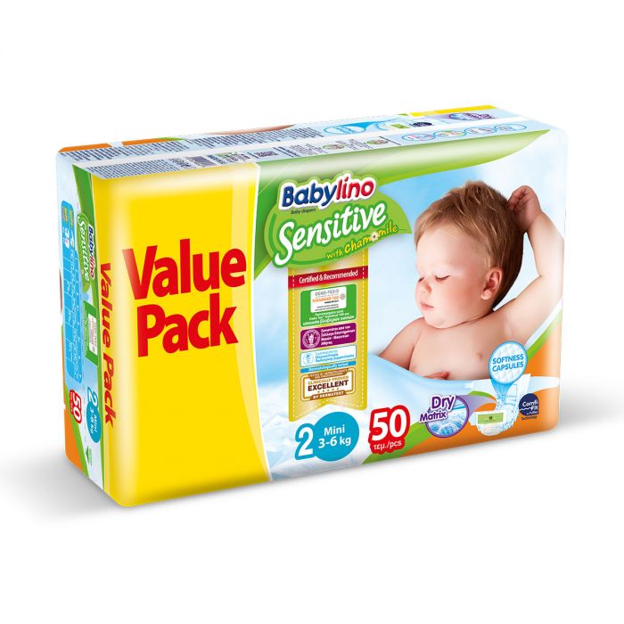 Scutece Babylino Sensitive Economy Pack 2, 3-6 kg, 50 buc