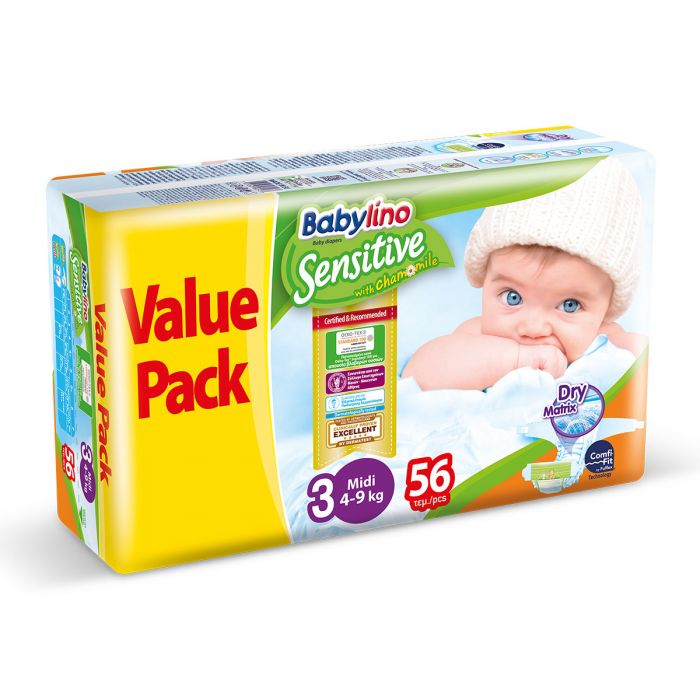 Scutece Babylino Sensitive Economy Pack 3, 4-9 kg, 56 buc