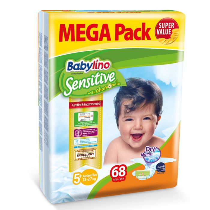 Scutece Babylino Sensitive Mega Pack 5+, 13-27 kg, 68 buc 