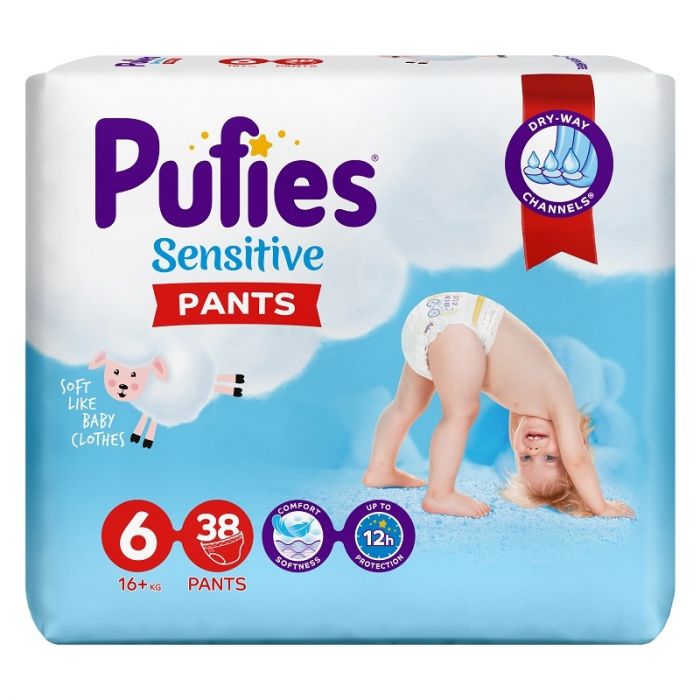 Scutece-chilotel Pufies Pants Sensitive 6 Extra Large, 15+ kg, 38 buc 