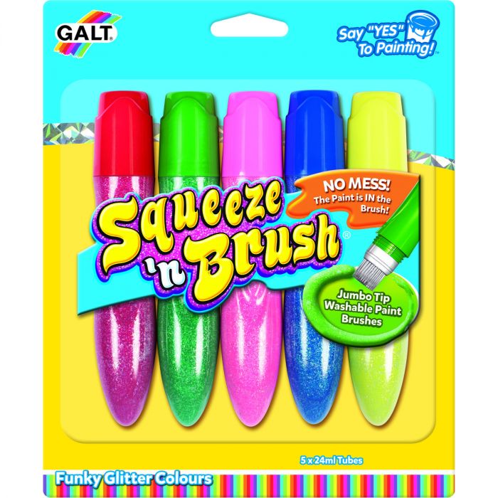 Squeeze'n Brush Galt, 5 culori cu sclipici, 36 luni+