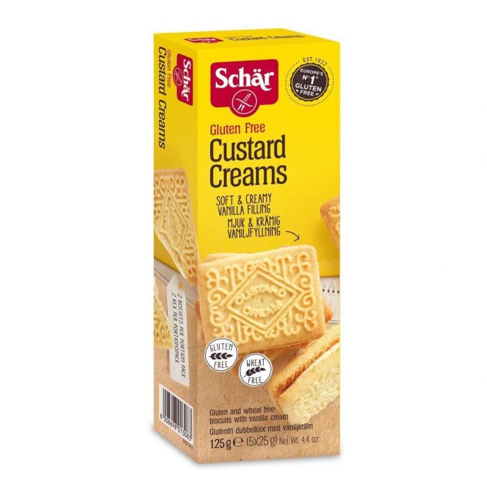 Biscuiti cu crema de vanilie Custard Creams Schar, fara gluten, 125g 