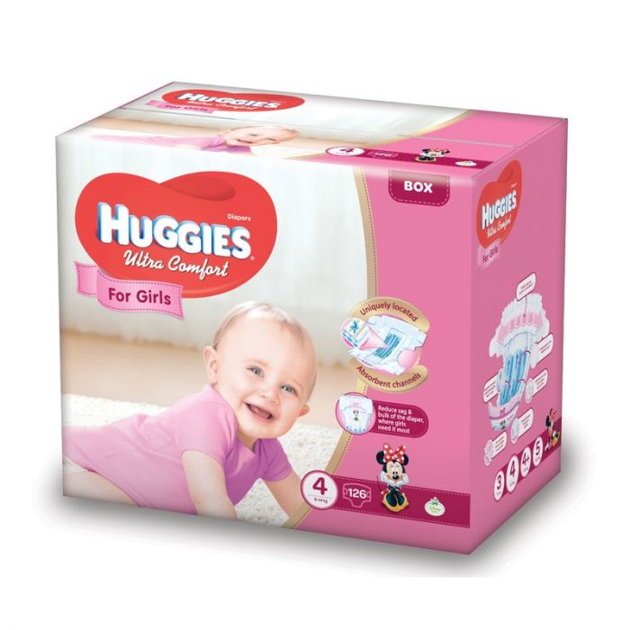 Scutece Huggies Ultra Confort Girl 4, Box, 8-14 kg, 126 buc