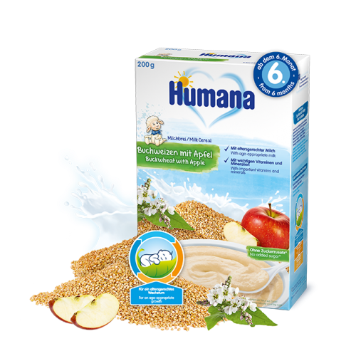 Cereale Humana cu hrisca si mar cu lapte, 200g, 6 luni+