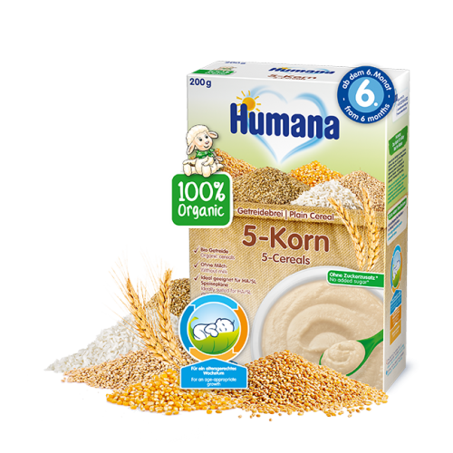 Cereale Humana ECO 5 cereale fara lapte, 200 g, 6 luni+