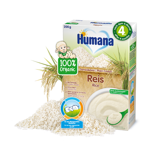 Cereale Humana ECO Orez fara lapte, 200 g, 4 luni+