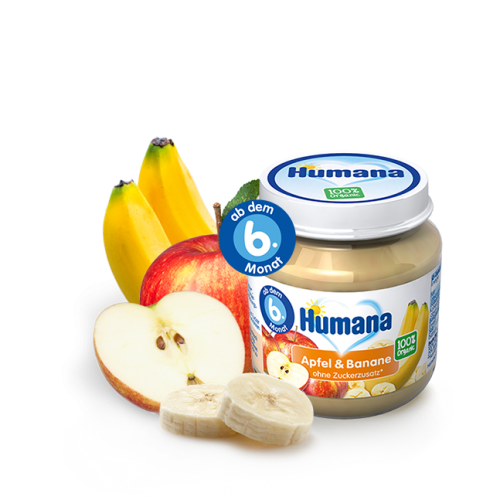 Piure Humana ECO cu mar si banana, 190 g, 6 luni +
