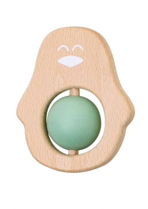 Jucarie dentitie lemn Saro Baby, cu silicon organic, Verde