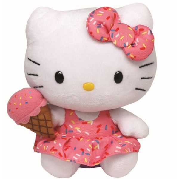 Plus Beanie Babies, Hello Kitty Cu Inghetata TY, 15 cm, 3 ani+