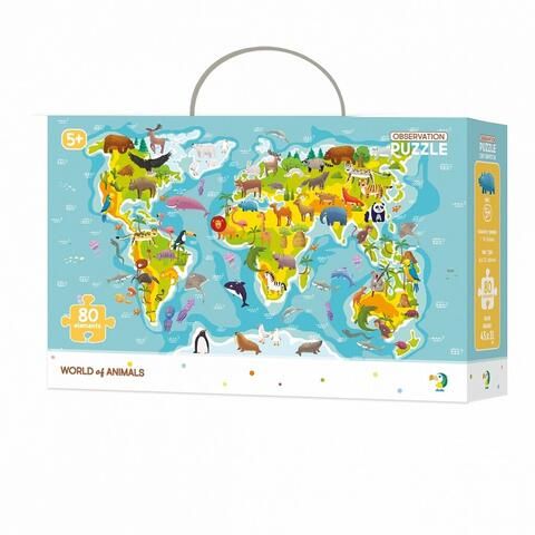 Puzzle Harta animalelor lumii Dodo, 80 piese, 5 ani+