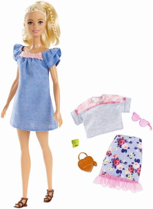 Papusa Barbie Fashionista blonda, cu hainute de schimb, 3 ani+