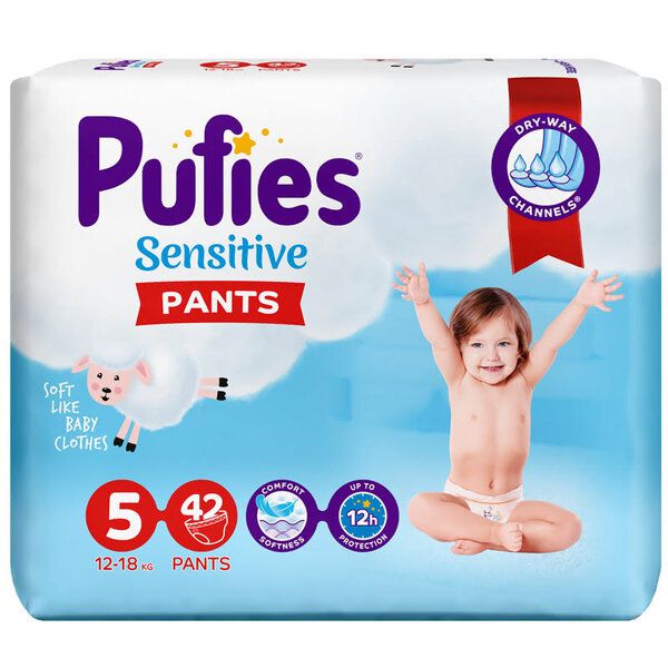 Scutece-chilotel Pufies Pants Sensitive 5 junior, 12-18 Kg, 42 buc