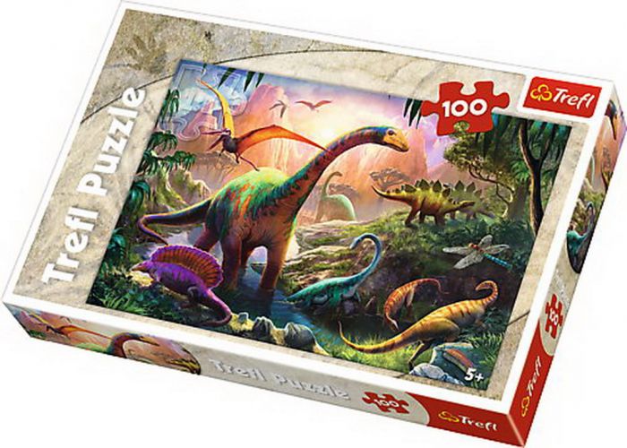 Puzzle Pe taramul Dinozaurilor Trefl, 100 piese, 5 ani+