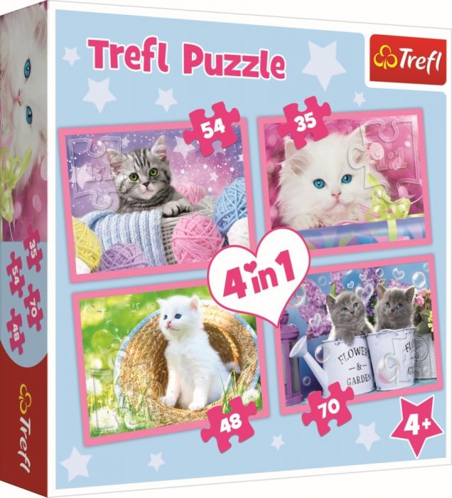Puzzle 4 in 1 Pisicile se distreaza Trefl, 207 piese, 4 ani+