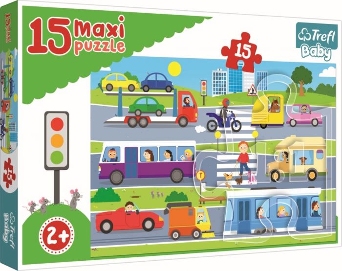 Puzzle maxi Vehicule in oras Trefl, 15 piese, 2 ani+