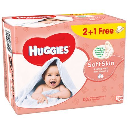 Servetele umede Huggies Soft Skin, 2+1 pachete, 168 buc