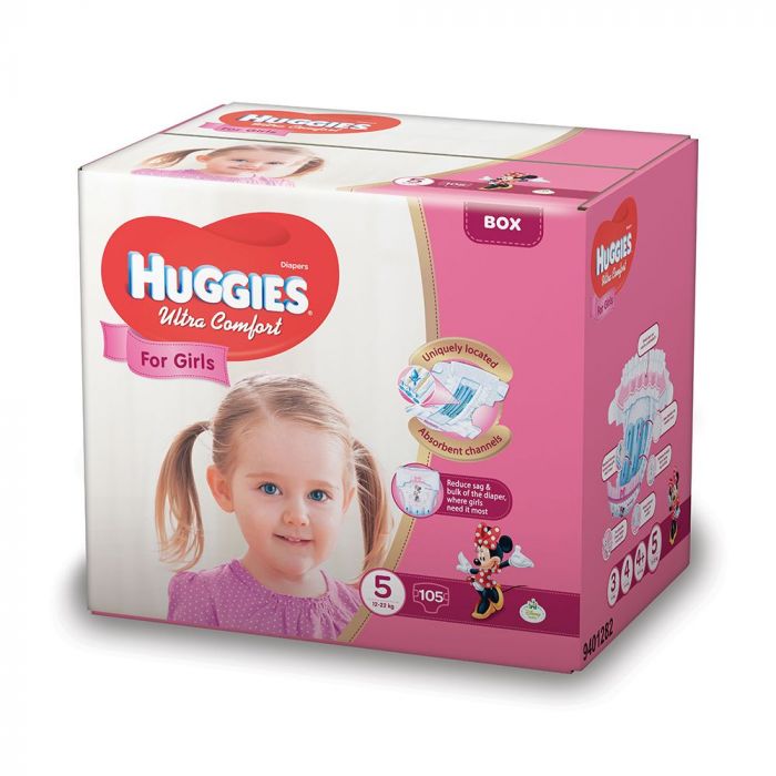 Scutece Huggies Ultra Confort Girl 5, Box, 12-22 kg, 105 buc