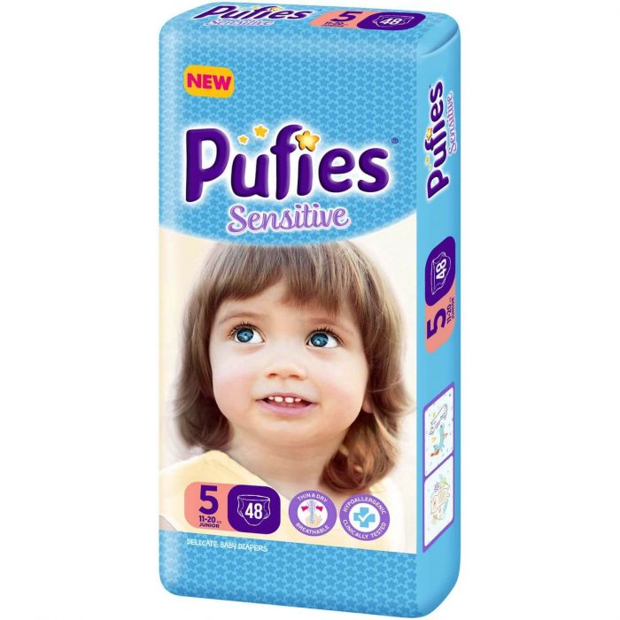 Scutece Pufies Sensitive 5 junior, Maxi Pack, 11-20 kg, 48 buc
