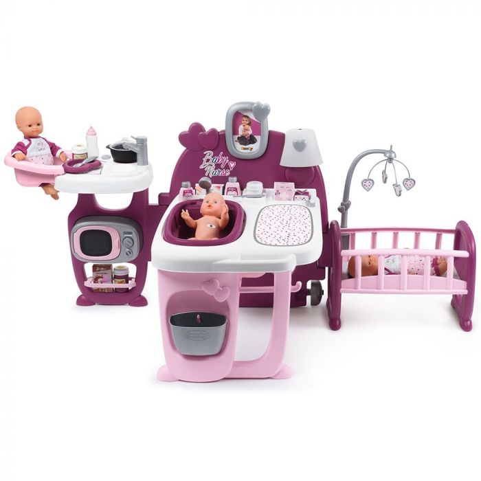 Centru ingrijire papusi Baby Nurse Doll`s Play Center Smoby, cu 23 accesorii, 3 ani+