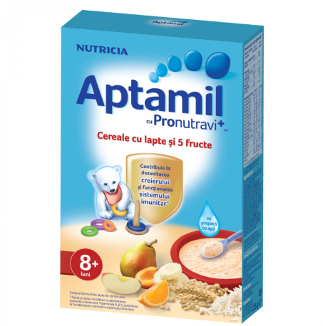 Cereale Aptamil cu lapte si 5 fructe, 225 g, 8 luni+
