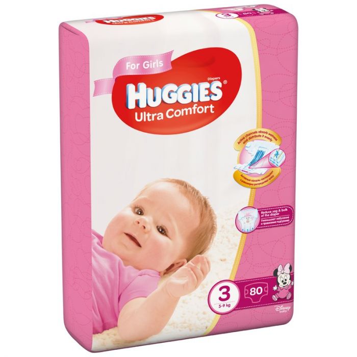 Scutece Huggies Ultra Confort Girl 3, Mega Pack, 5-9 kg, 80 buc