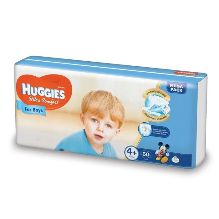 Scutece Huggies Ultra Confort Boy 4+, Mega Pack, 10-16 kg, 60 buc