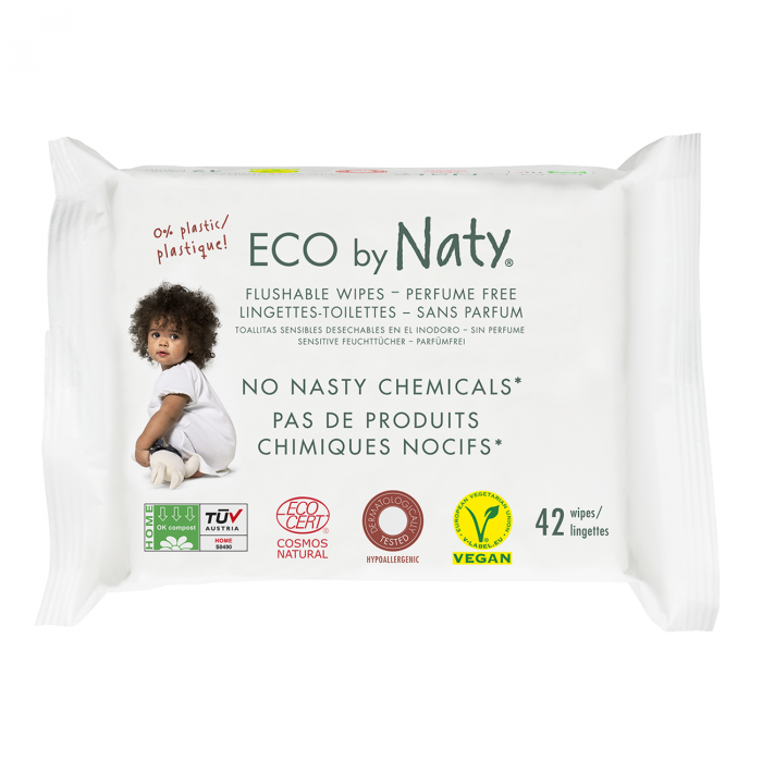 Servetele umede biodegradabile ECO by Naty, fara parfum, 42 buc