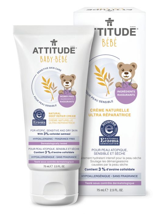 Crema intens reparatoare Sensitive Skin Baby Natural Attitude, piele atopica, fara miros, 75 ml