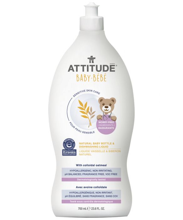 Lichid de spalat sticlute si vase Sensitive Skin Baby Natural Attitude, hipoalergenic, fara miros, 700 ml