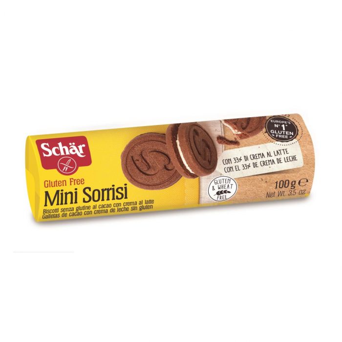 Pachet 2 x Biscuiti cu cacao si crema de lapte Mini Sorrisi Schar, fara gluten, 100 g